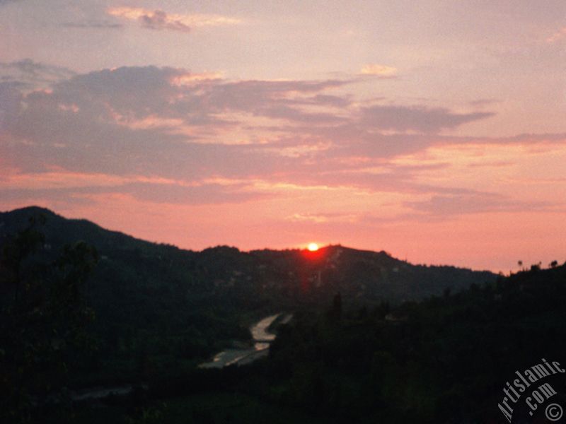 View of sunset at a village of `OF district` in Trabzon city of Turkey.
