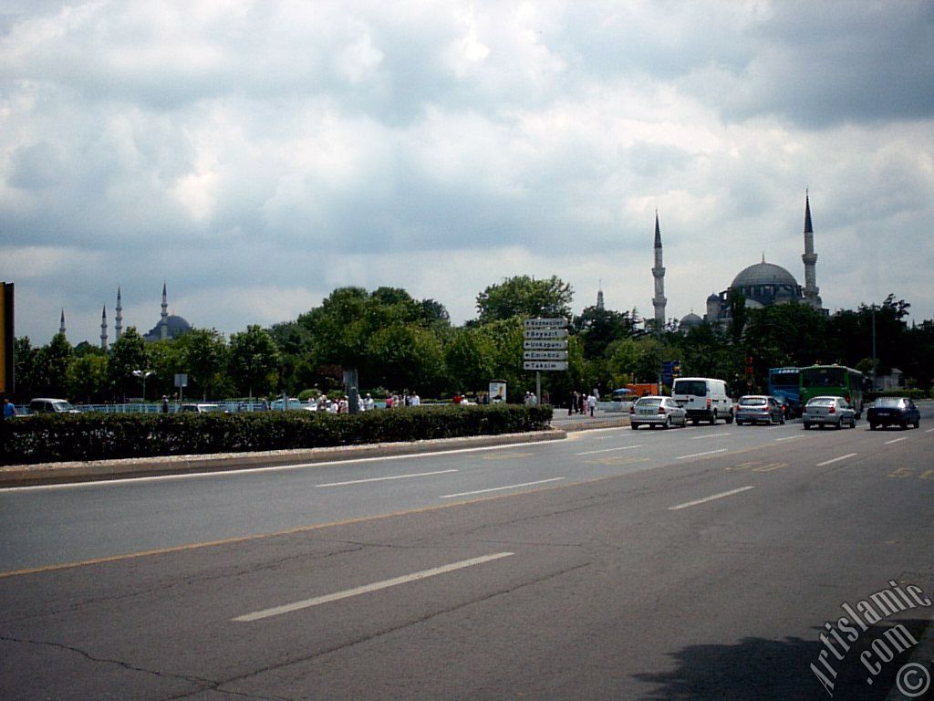 View of Sehzade and Suleymaniye Mosques made by Architect Sinan from Fatih district in Istanbul city of Turkey.

