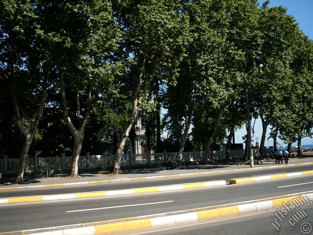 View of Dolmabahce Palace and coast in Dolmabahce district in Istanbul city of Turkey.

