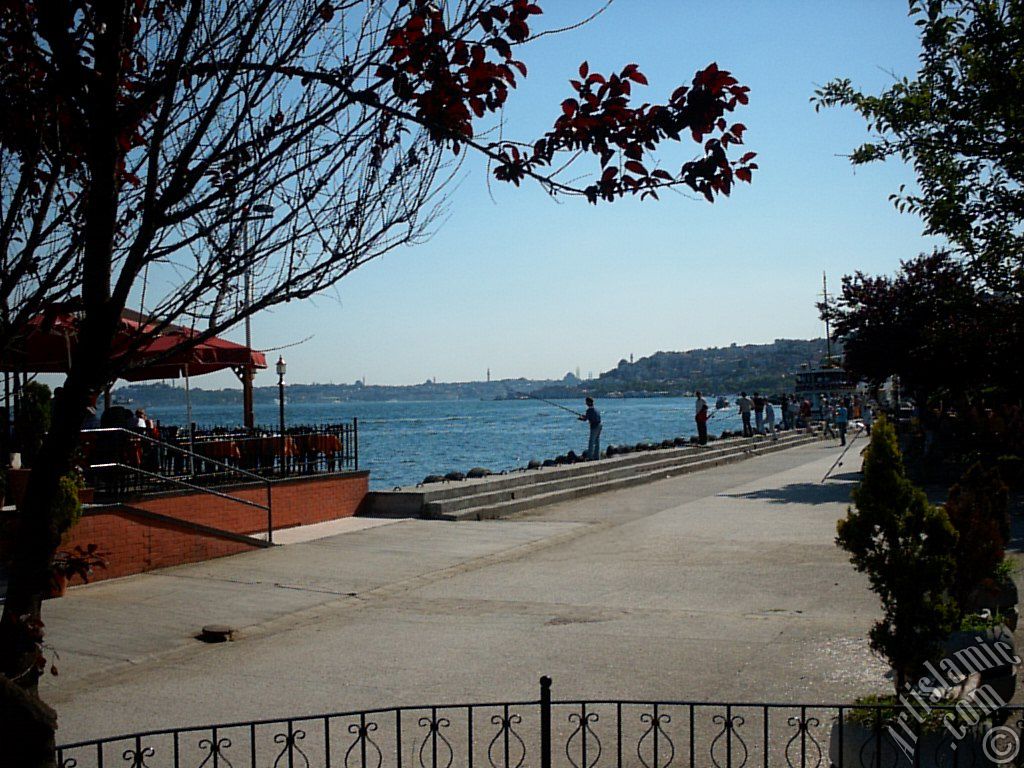 �stanbul Be�ikta� sahilinde bir parktan Kabata� ve Emin�n�`ye do�ru bak��.
